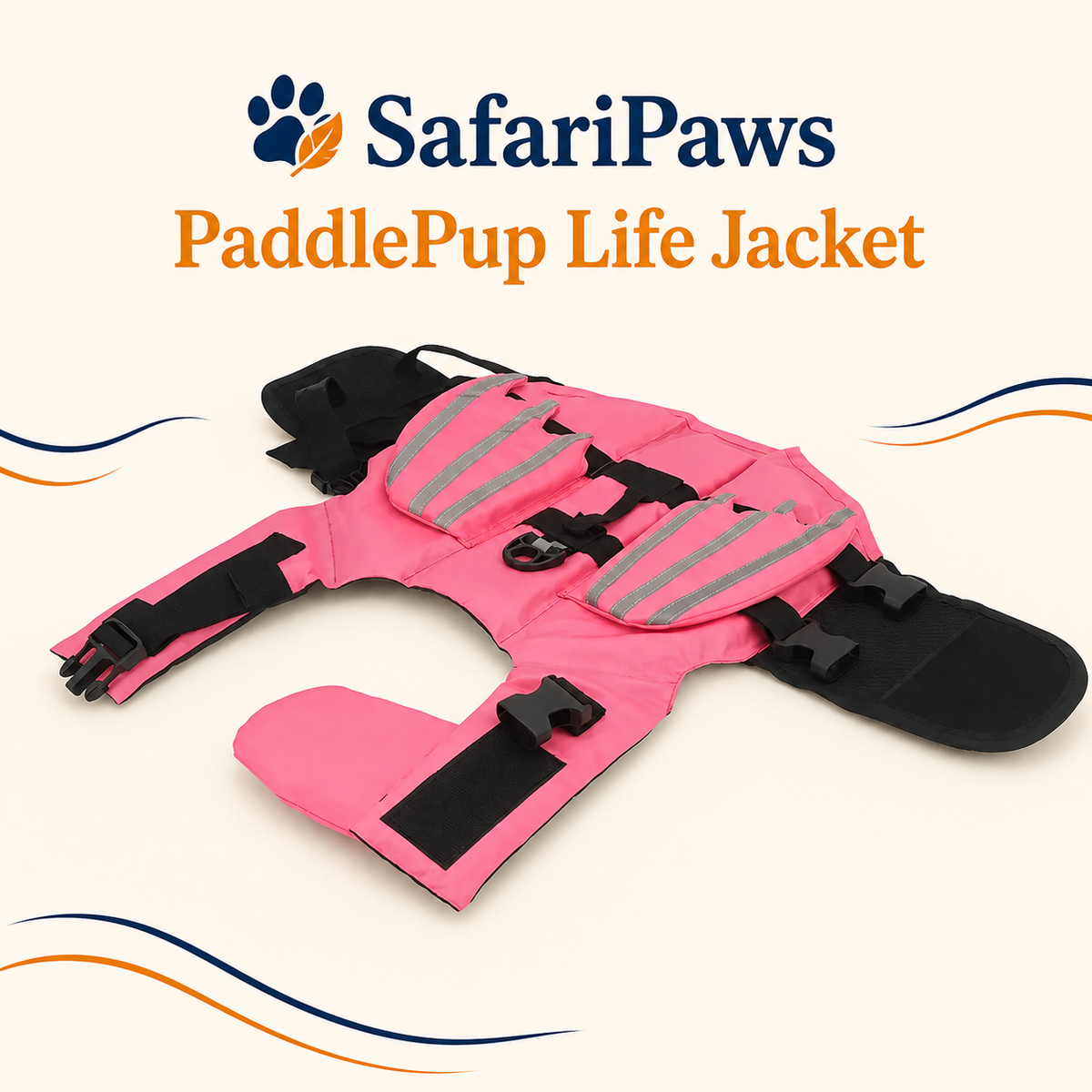 Pink PaddlePup dog life jacket with reflective strips and grab handle